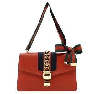 Gucci Sylvie Shoulder Bag Red Leather New